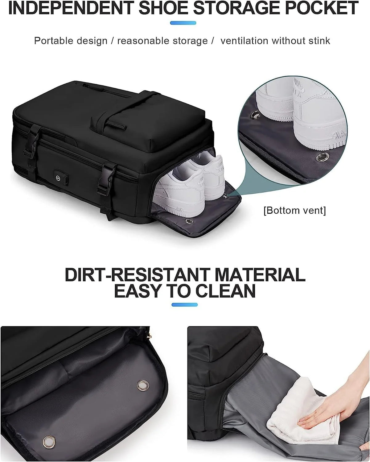 40L Waterproof Travel Backpack with Shoe Compartment & USB Port – 14” (35.56 cm)Laptop Fit 8