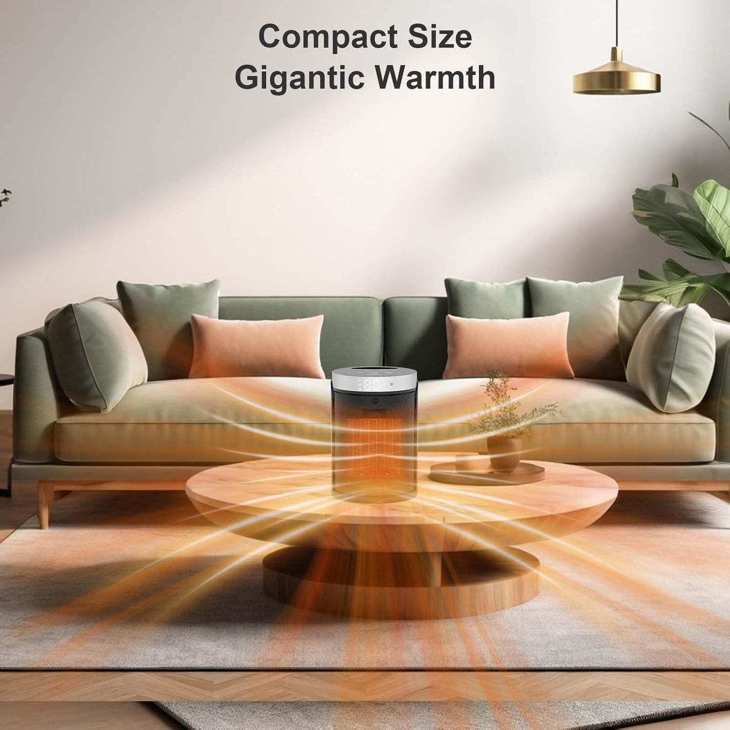 WINHL Compact Space Heater - Portable Indoor Electric Heater with Thermostat & Remote, 70° Oscillation, 12-Hour Timer, 5 Modes, 1500W PTC Ceramic Fast Heating for Office, Bedroom & Home