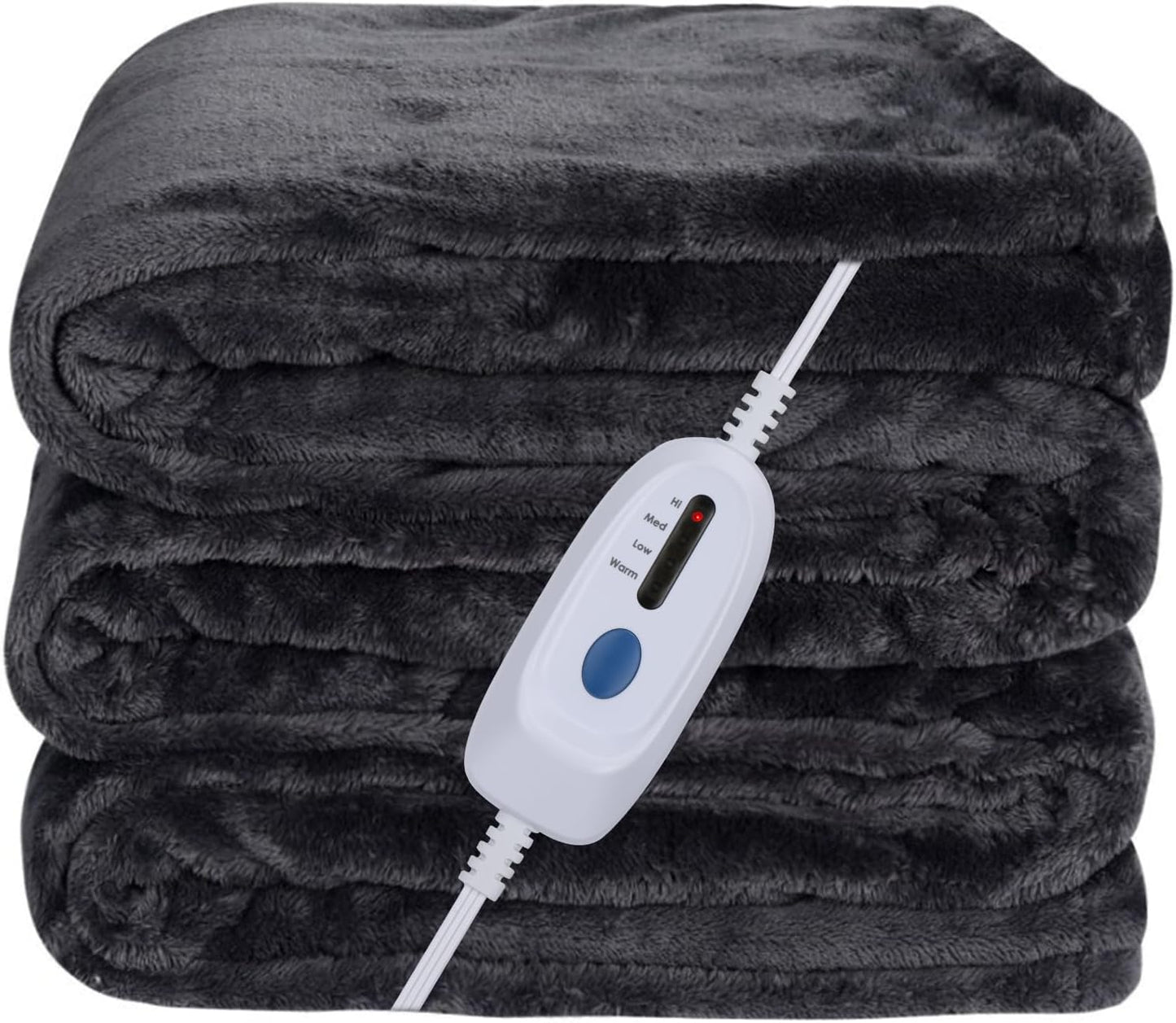 Ultra-Cozy Full-Size Electric Heated Blanket 72 x 84 in — Soft Flannel, Auto-Off (1–10 hrs), 6 Heat Settings, Machine Washable, Dark Grey
