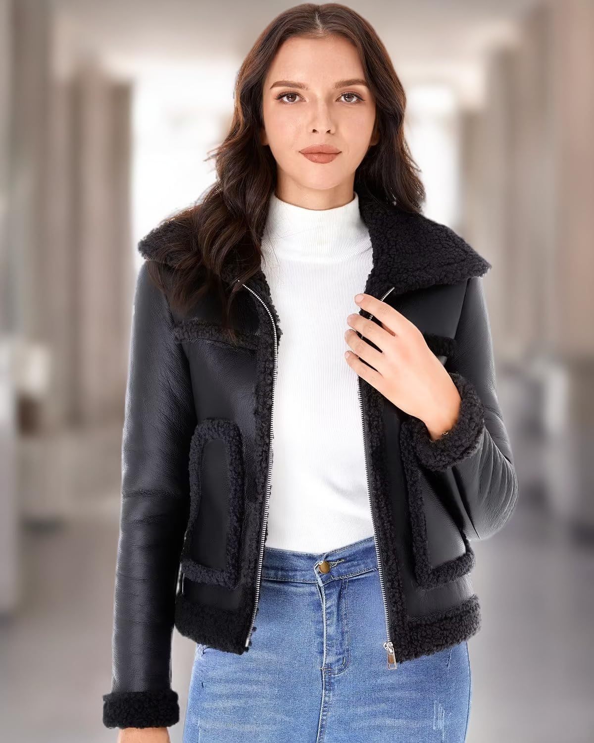 Faux Shearling Moto Jacket