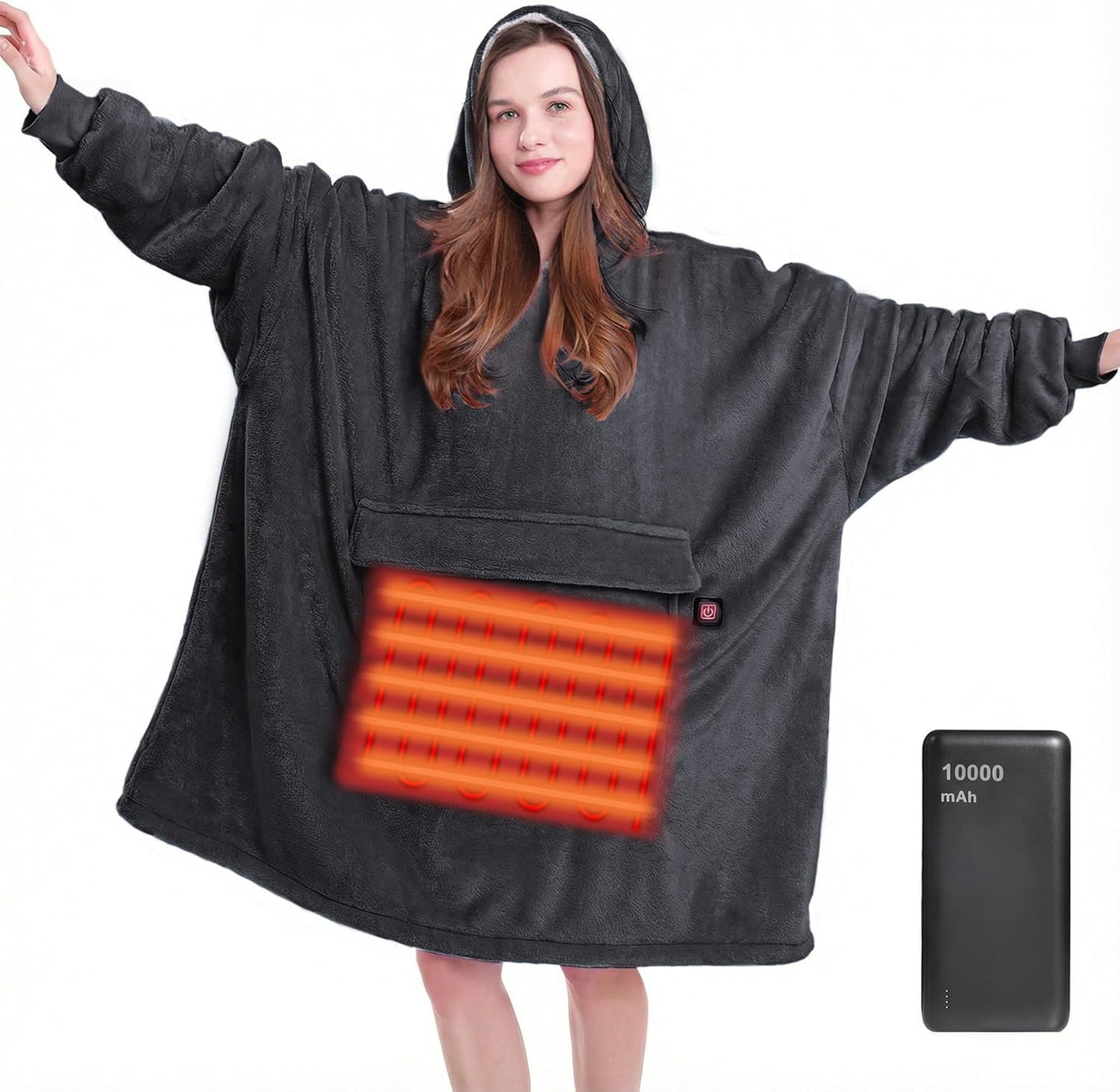 MAXEVE Heated Blanket Hoodie with 10000mAh Battery Pack – Oversized Sherpa Wearable Blanket Sweatshirt for Women & Men, Black, Warm & Soft Adult Hoodie