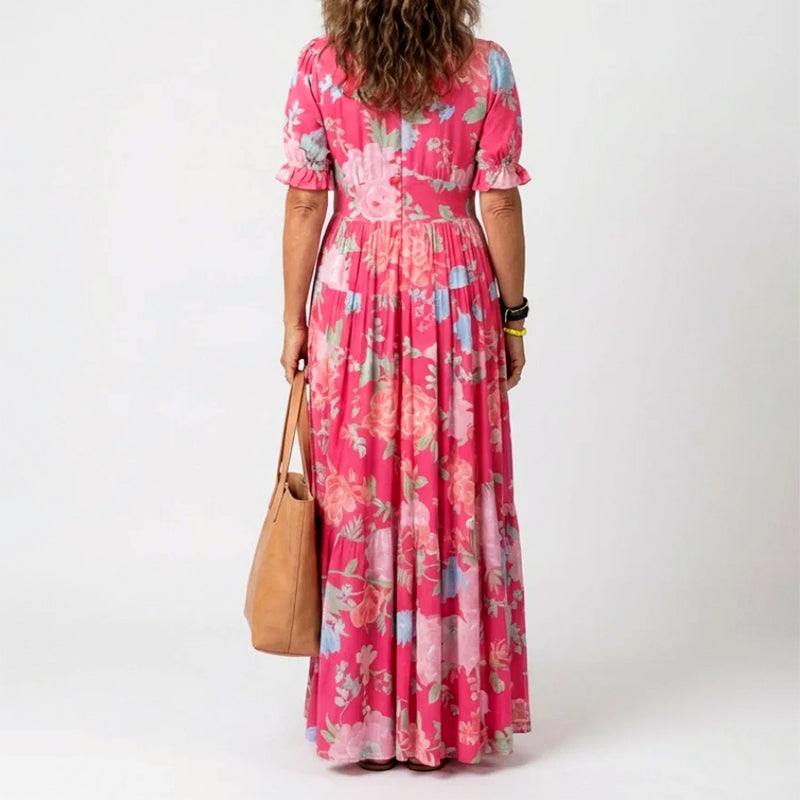 Aria | Pleated Floral Short Sleeve Maxi Dress 4