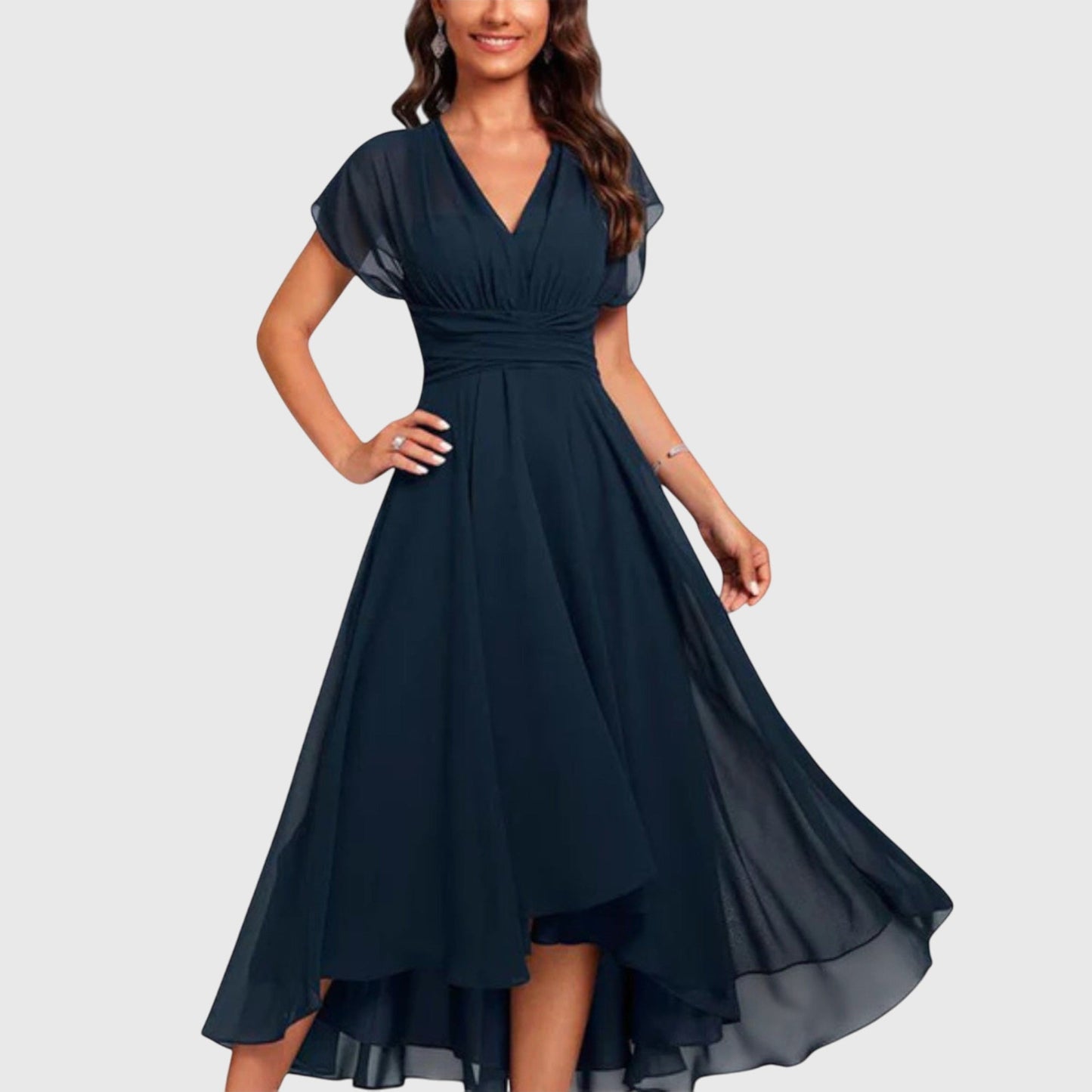 Cindy | Women's V-Neck Wrap Midi Dress 0