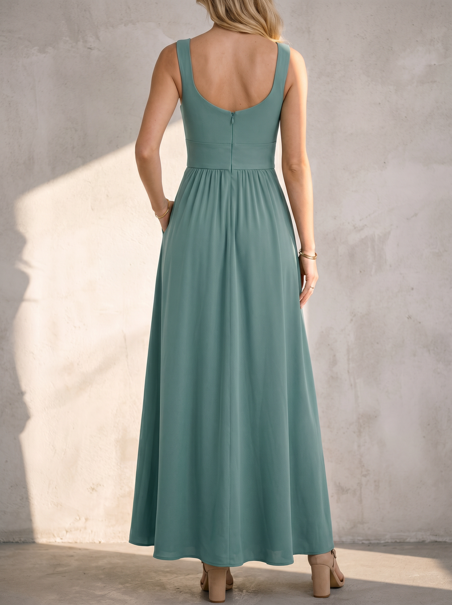 Elegant Sage Green Long Sleeve Maxi Dress with Flared Skirt | A-Line Design for Special Occasions 1