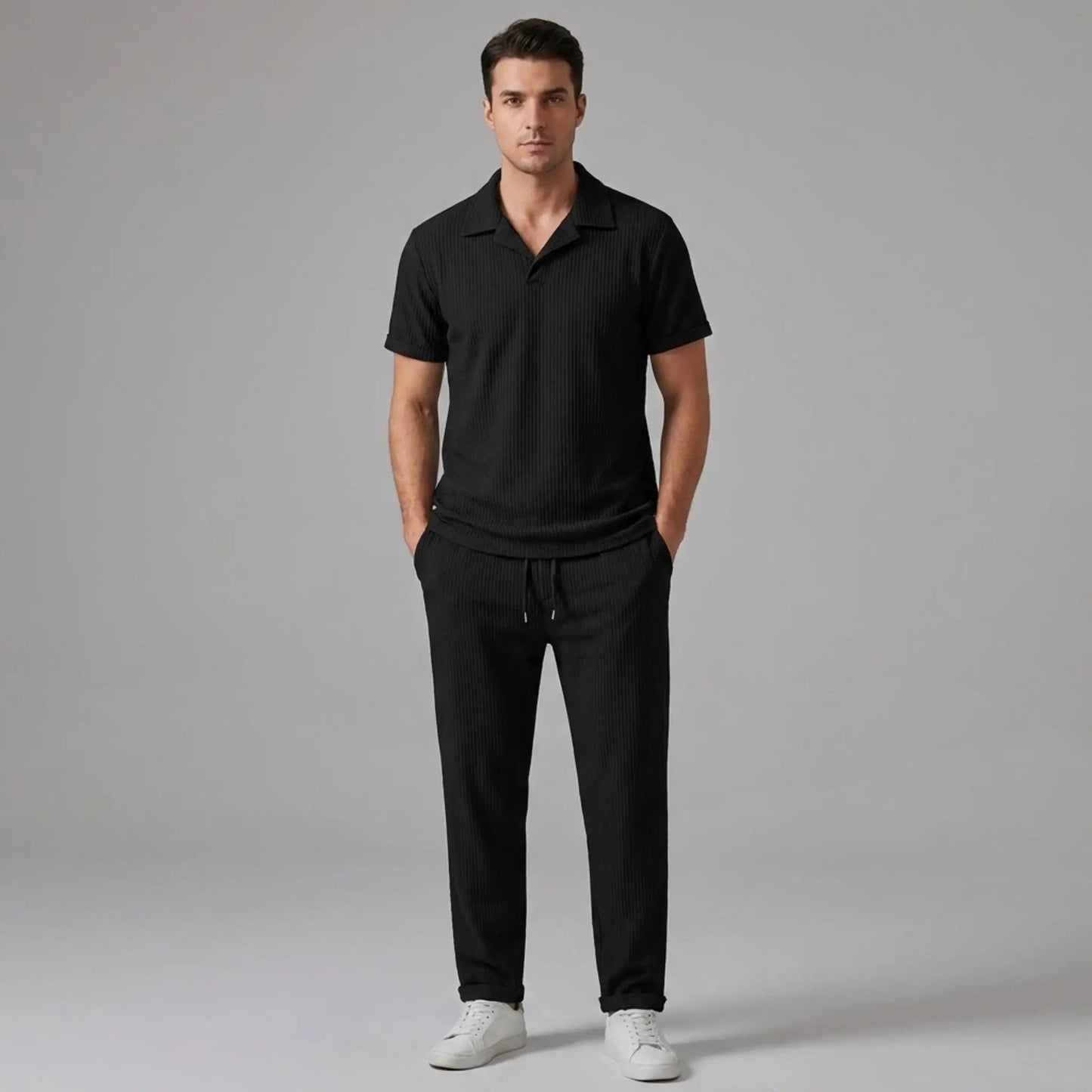 Ethan | Stylish Ribbed Polo Set with Pants 9