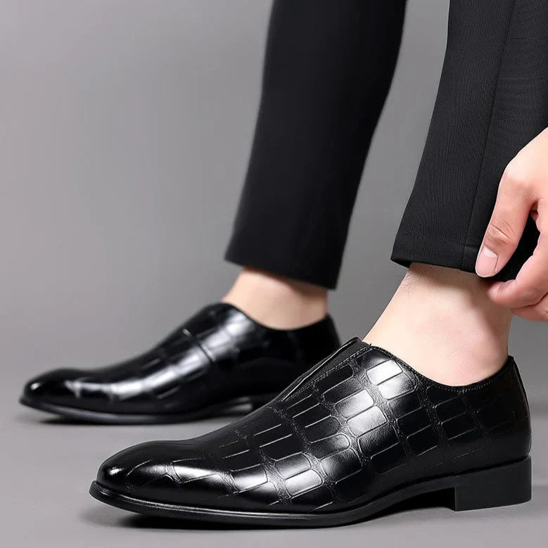Men's Dress Synthetic Loafers with Croc Embossing and Slip-On Vamp 6