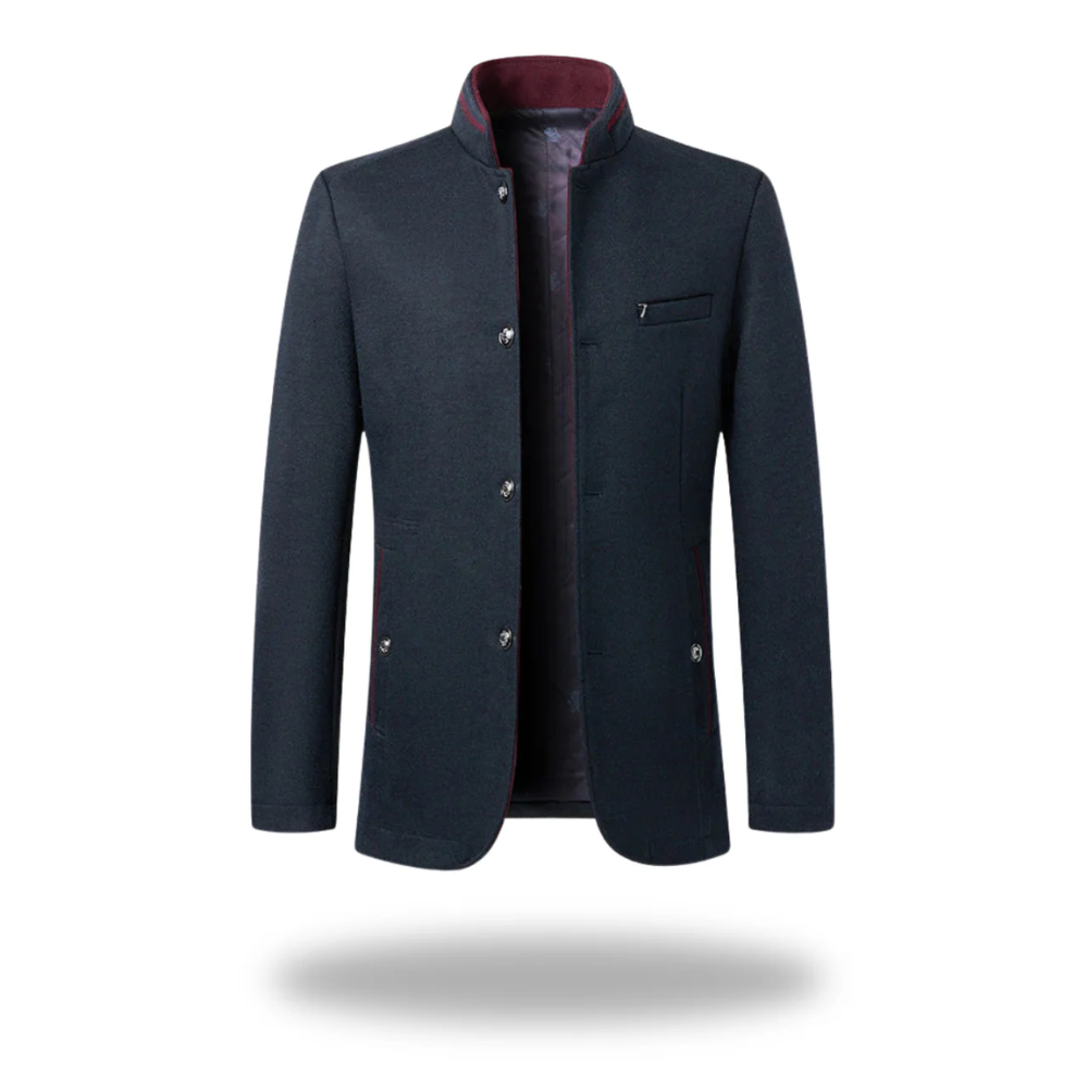 Men's Formal Woven Blazer with Stand Collar and Button Front 4