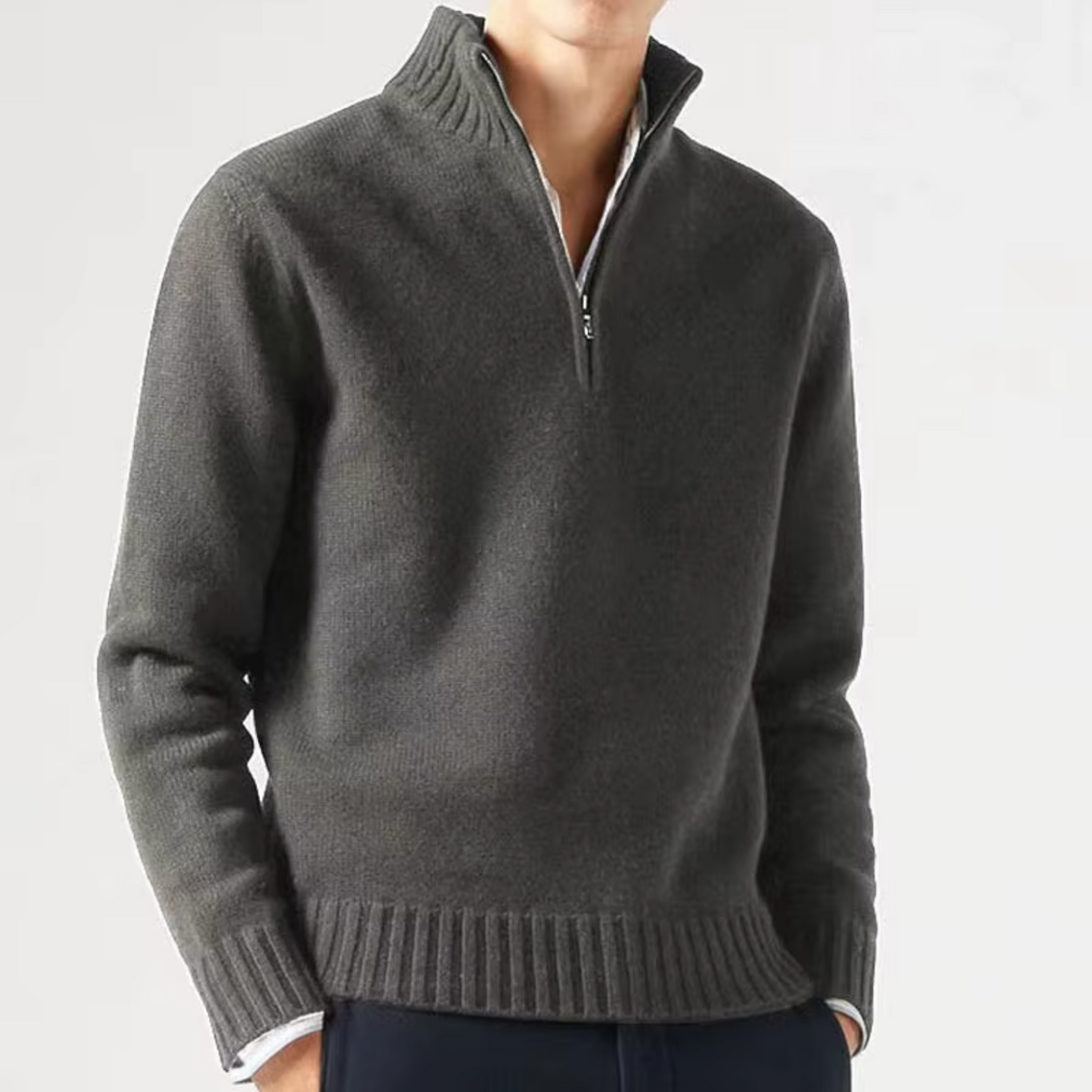 Men's Knit Pullover Sweater with Half-Zip and Stand Collar 11