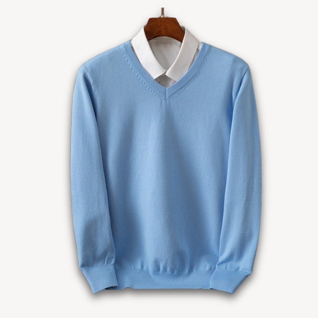 Men's Knit Sweater with V Neck and Rib Trim 10