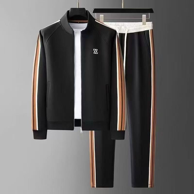 Men's Knit Tracksuit Set with Zip Jacket and Side Stripes 8