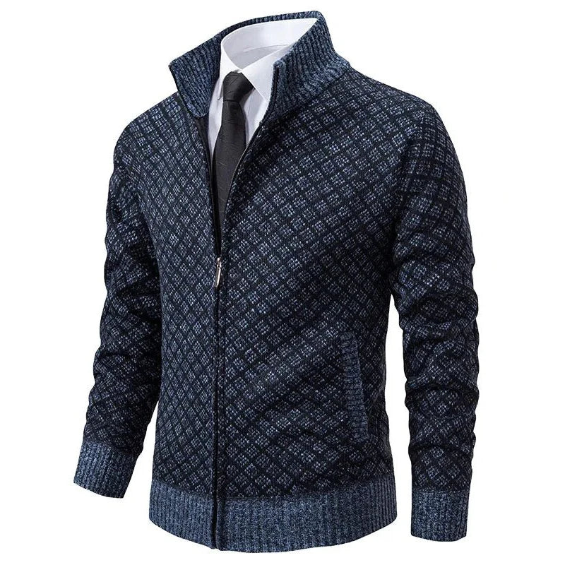 Men's Knit Zip-Up Sweater with Stand Collar and Pockets 8