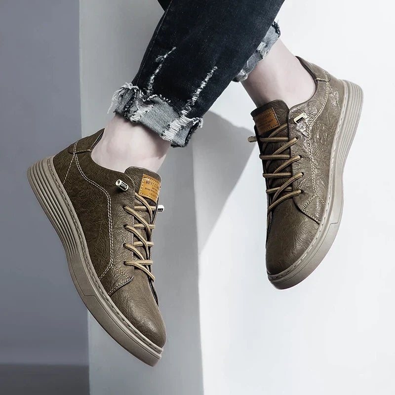 Men's Low-Top Faux Sneakers with Lace-Up and Stitched Panels 6