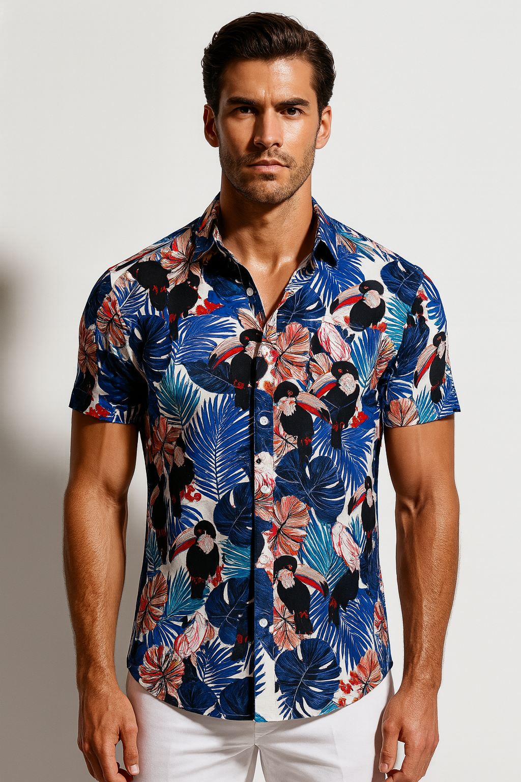 Men’s Tropical Button-Up Shirt Bold Holiday Hawaiian Pattern 4
