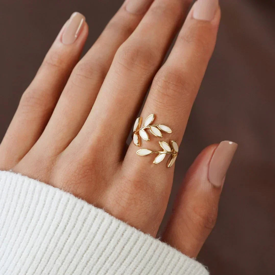 Radiant - Elegant White Opal Leaf Band 3