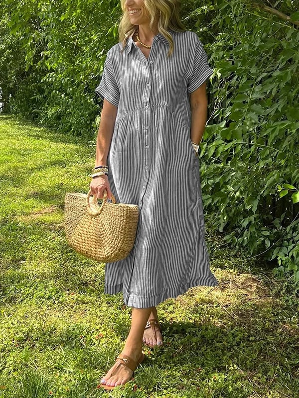 Samantha | Casual Striped Midi Shirt Dress 9