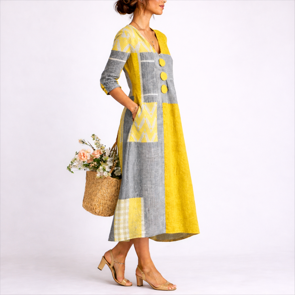 Sienna | Women's V-Neck Patchwork Midi Dress 1