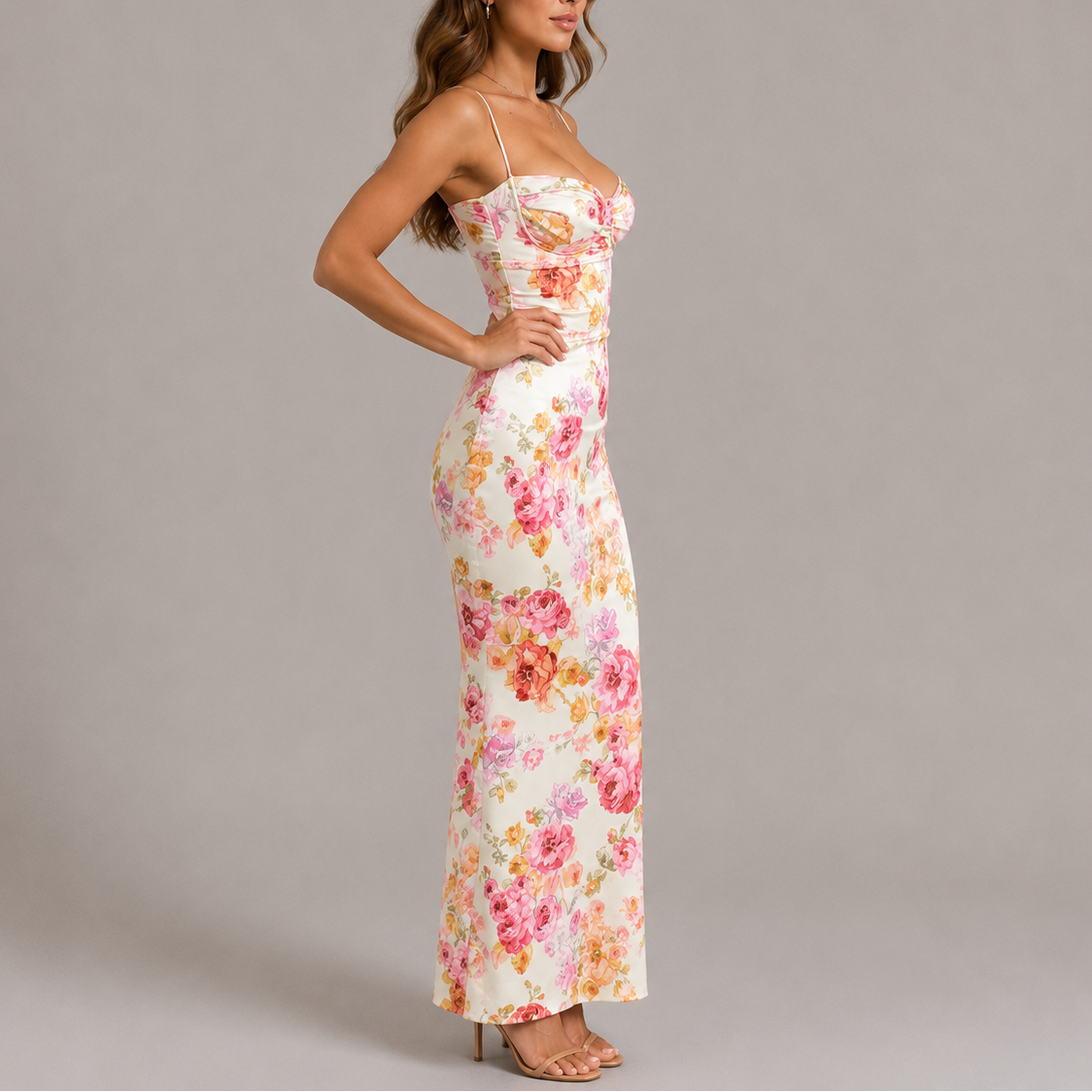 Sonia | Rose Print Maxi Dress with Spaghetti Straps 1