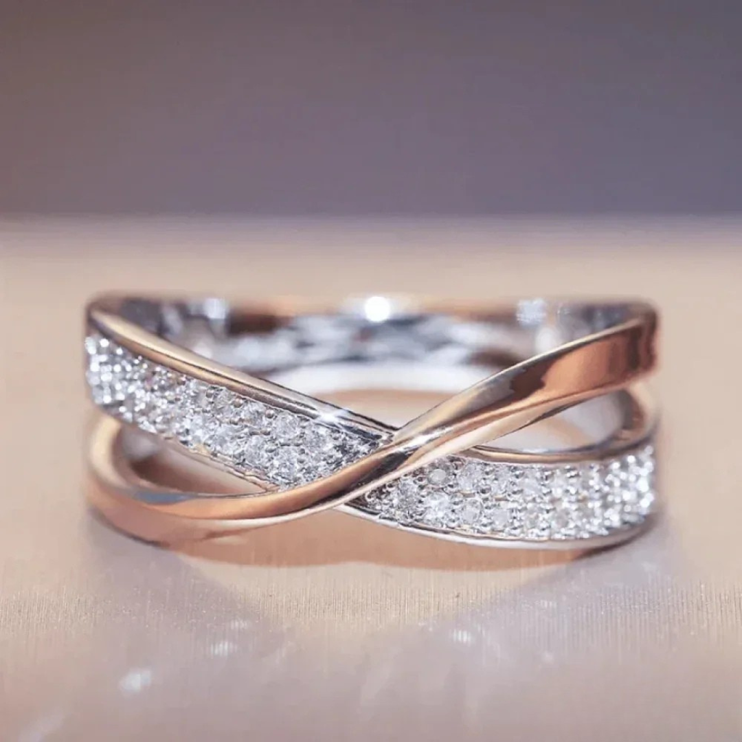 Vintage Braid Design Silver Ring with Zirconia 0