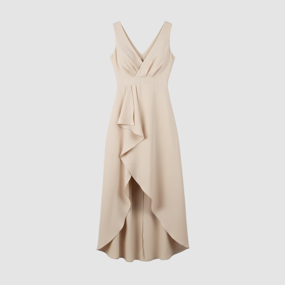 Women's Beige Dress with Cascade 2