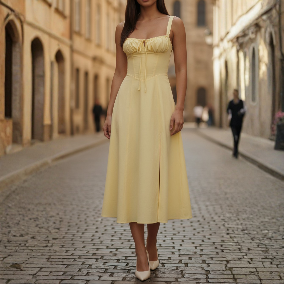 Women's Midi Dress with Lace-Up Bodice and Flared Skirt 7