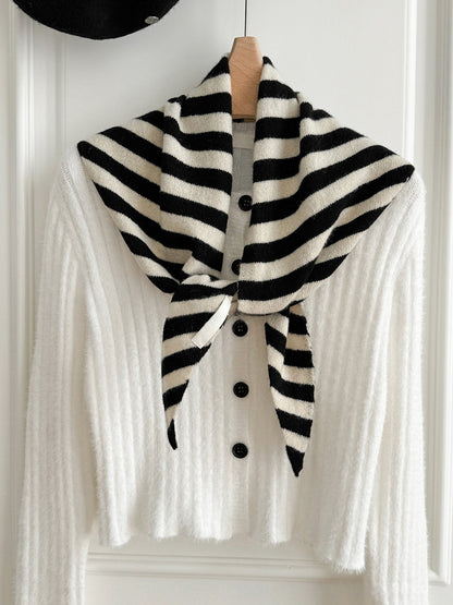 100% Australian Wool Striped Functional Triangle Scarf 0