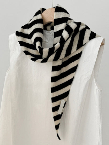 100% Australian Wool Striped Functional Triangle Scarf 1