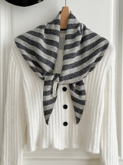 100% Australian Wool Striped Functional Triangle Scarf 2