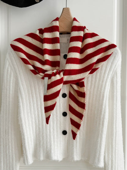 100% Australian Wool Striped Functional Triangle Scarf 5