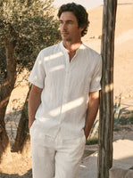 100% Linen Band-Collar Elbow-Sleeve Shirt CHARLES 0