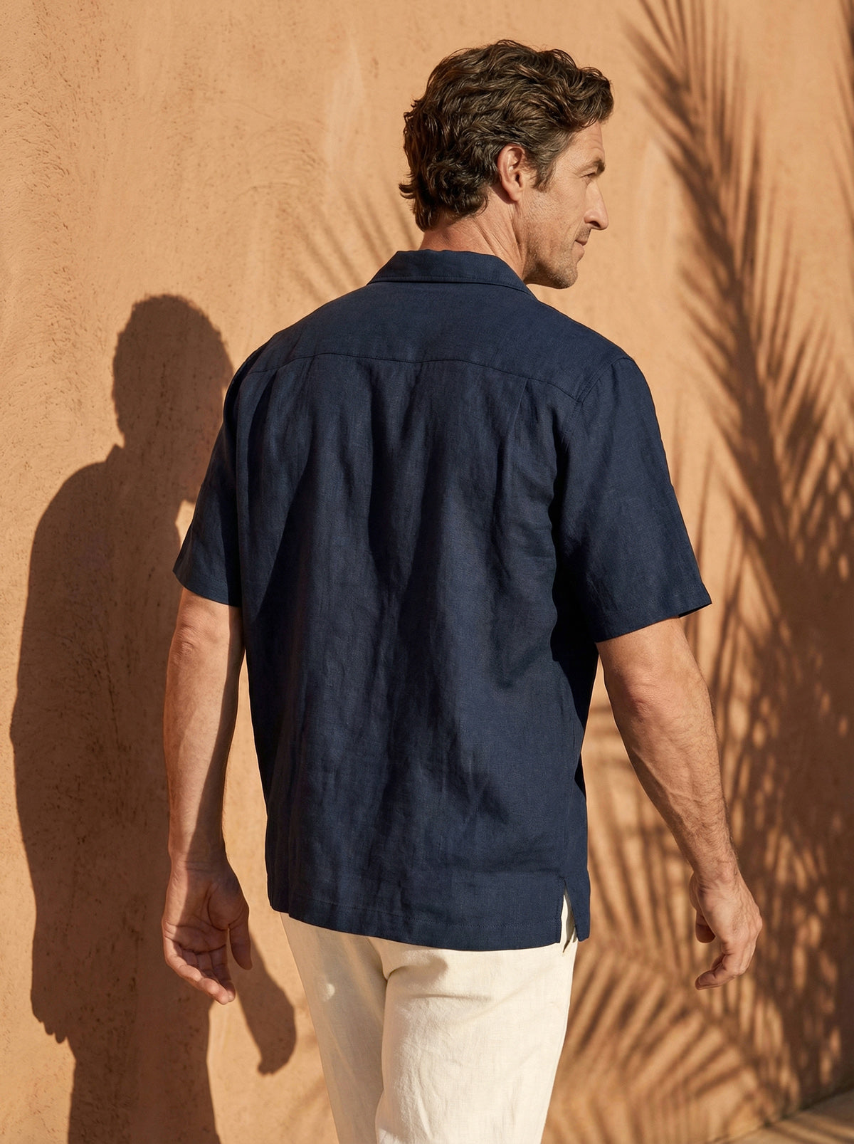 100% Linen Camp-Collar Elbow-Sleeve Shirt HENRY 3
