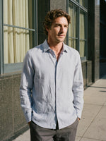 100% Linen Classic-Collar Curved-Hem Long Sleeve Shirt ARTHUR 0