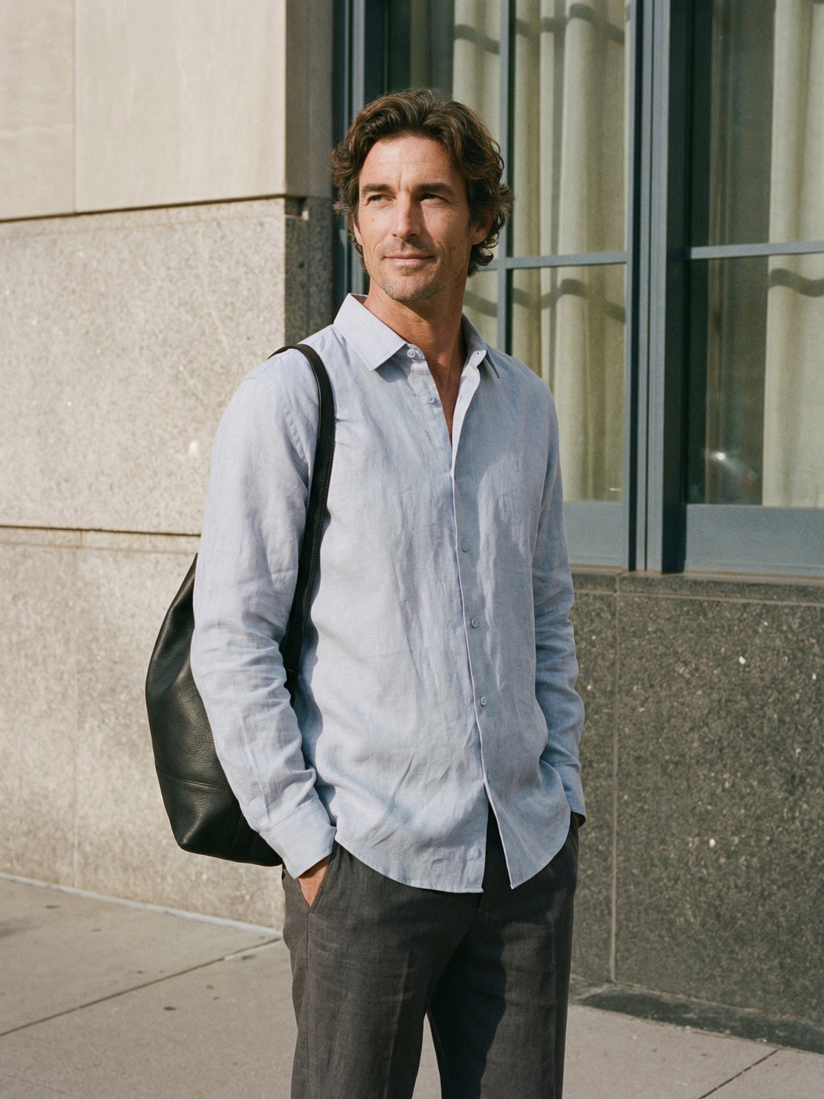100% Linen Classic-Collar Curved-Hem Long Sleeve Shirt ARTHUR 3