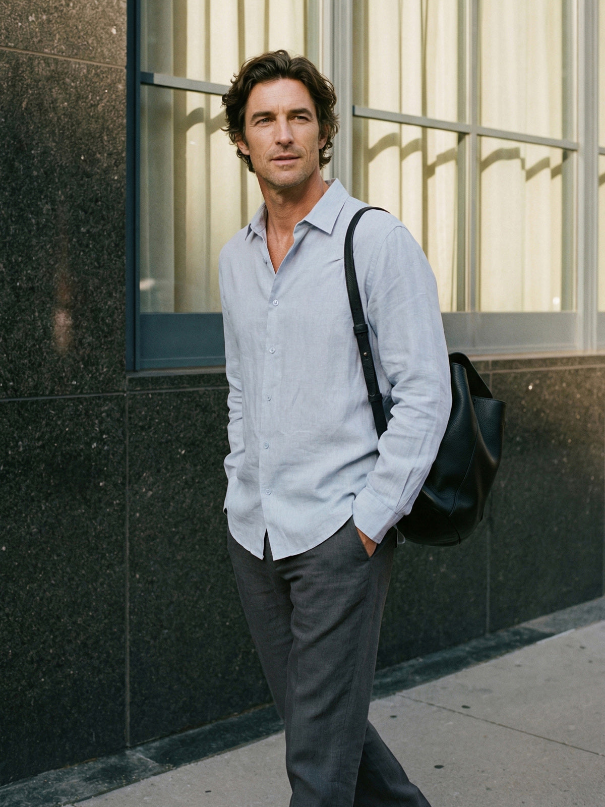 100% Linen Classic-Collar Curved-Hem Long Sleeve Shirt ARTHUR 4