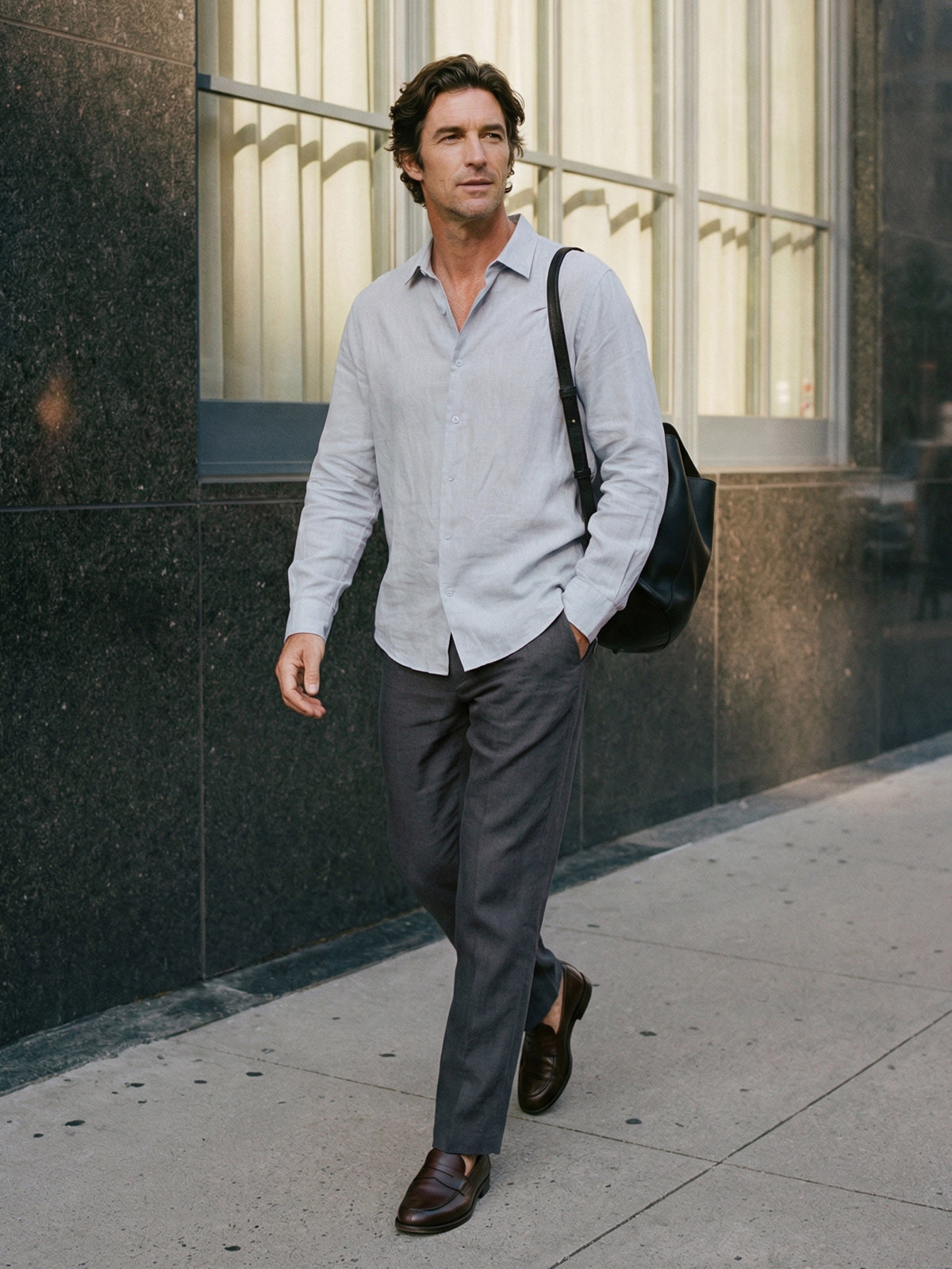 100% Linen Classic-Collar Curved-Hem Long Sleeve Shirt ARTHUR 5