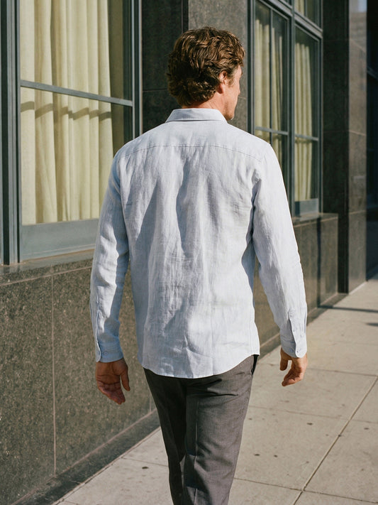 100% Linen Classic-Collar Curved-Hem Long Sleeve Shirt ARTHUR 6