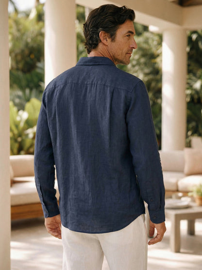 100% Linen Classic-Collar High-Low Hem Long Sleeve Shirt WILLIAM 6