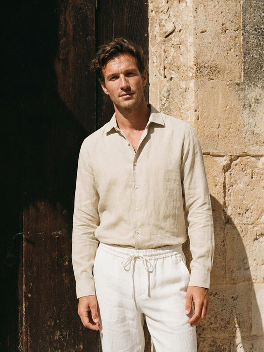 100% Linen Classic-Collar High-Low Hem Long Sleeve Shirt WILLIAM 7