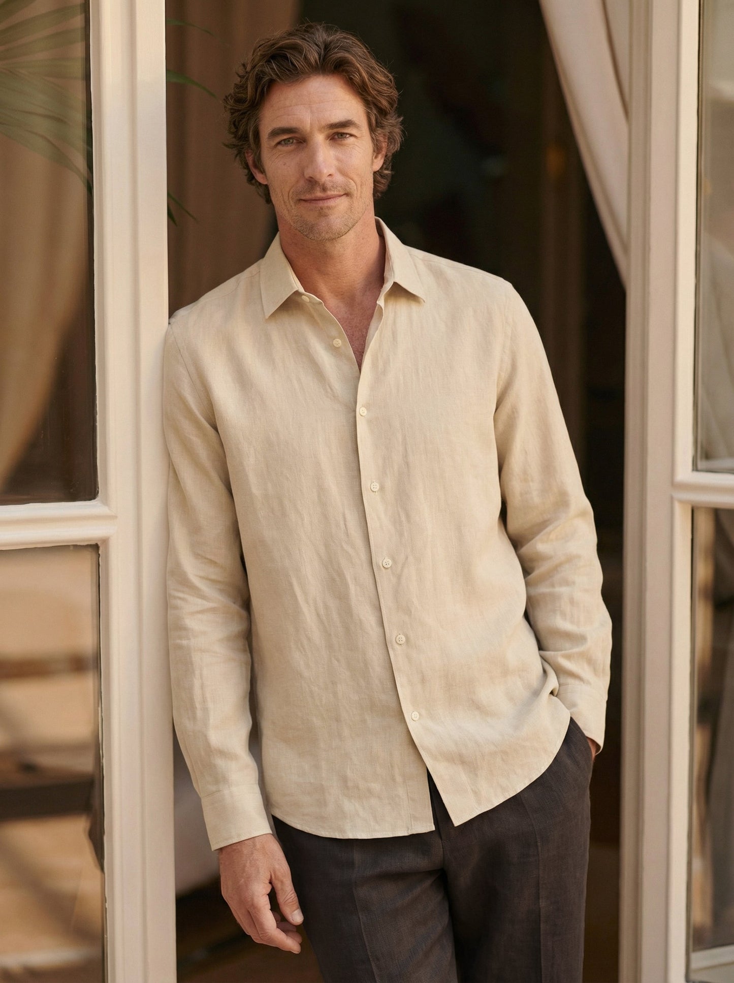 100% Linen Classic-Collar Relaxed Long Sleeve Shirt EDWARD 0