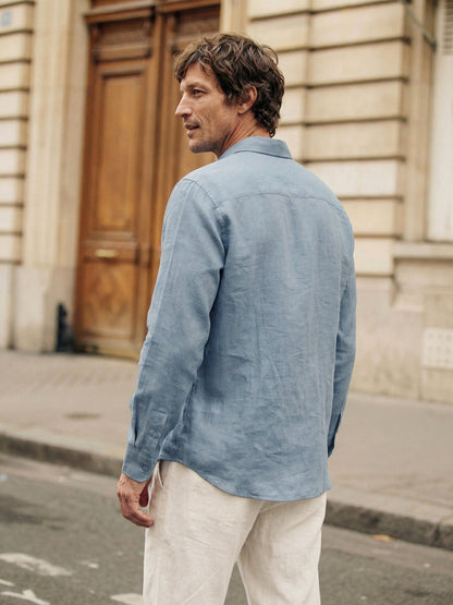 100% Linen Classic-Collar Relaxed Long Sleeve Shirt EDWARD 7