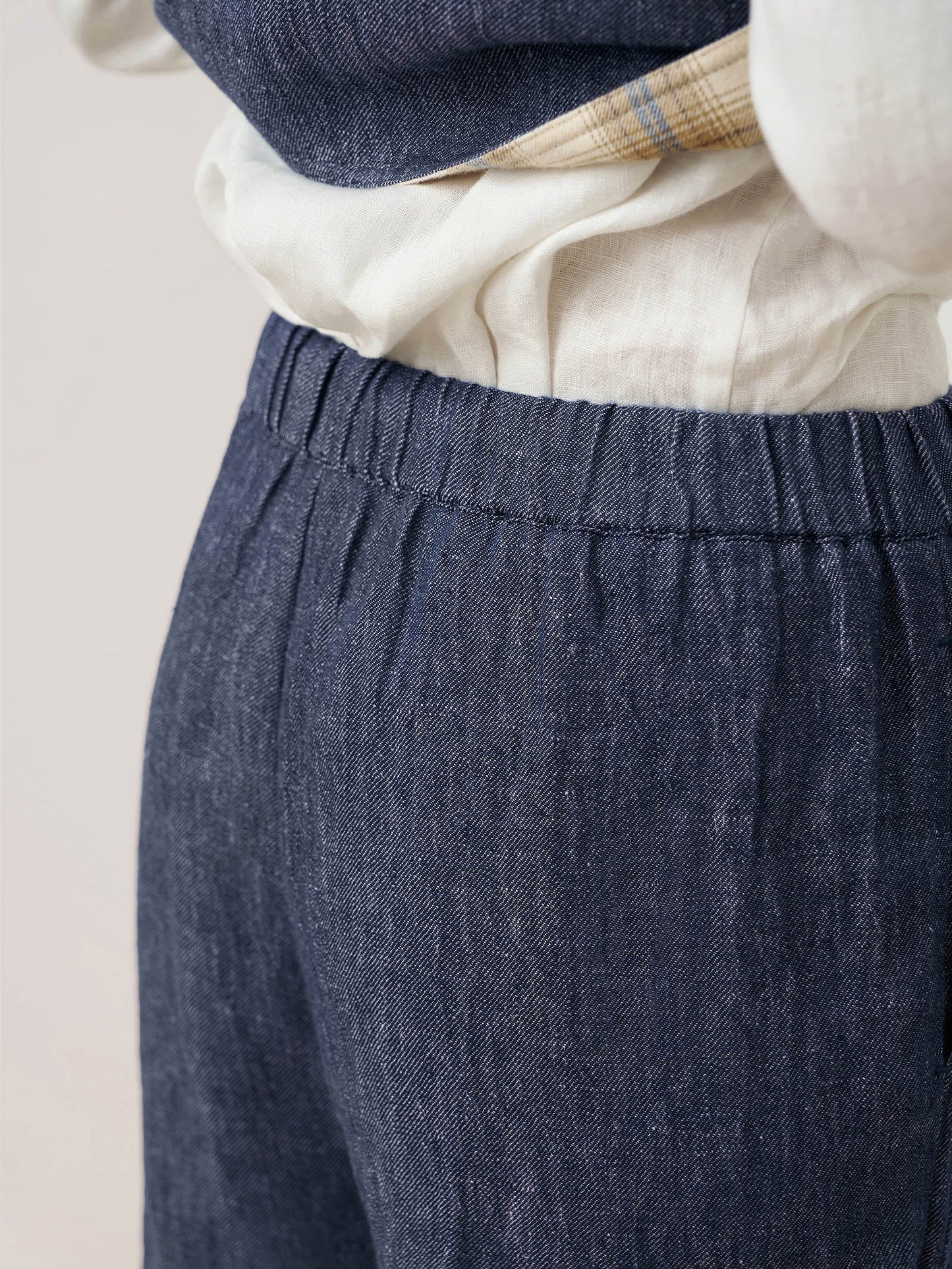 100% Linen Denim Texture Elastic Waist Straight Leg Pants HAZEL 6