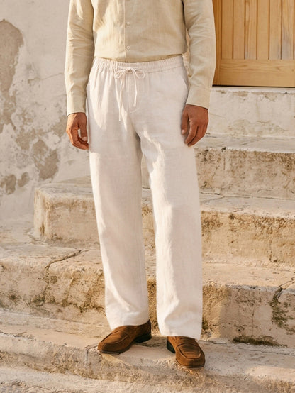 100% Linen Drawstring Straight-Leg Trousers THEODORE 0