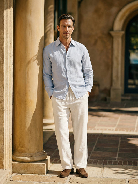 100% Linen Drawstring Straight-Leg Trousers THEODORE 2