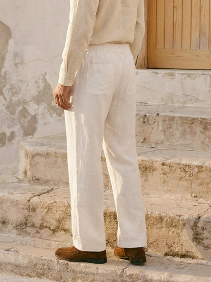 100% Linen Drawstring Straight-Leg Trousers THEODORE 3