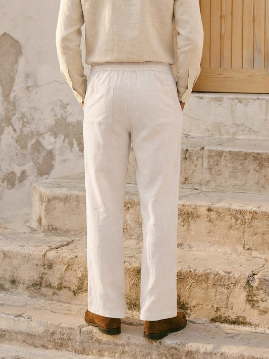 100% Linen Drawstring Straight-Leg Trousers THEODORE 4