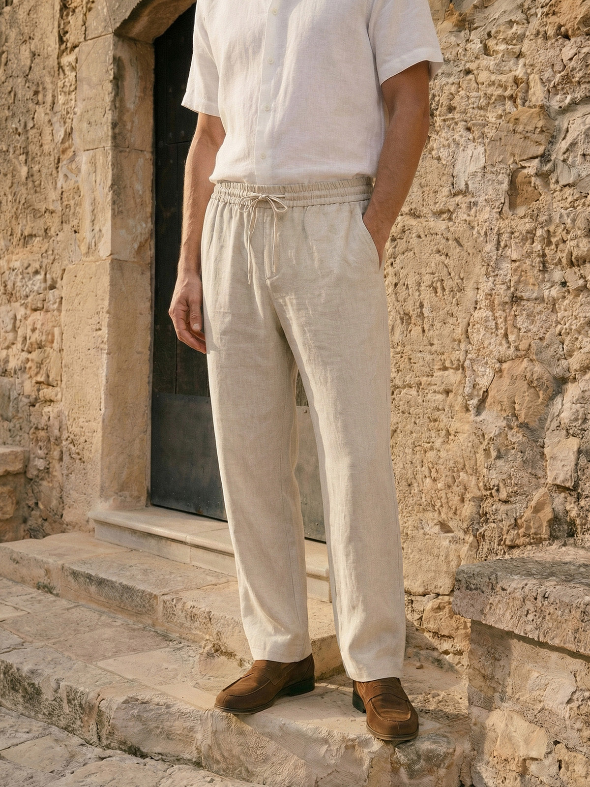 100% Linen Drawstring Straight-Leg Trousers THEODORE 7