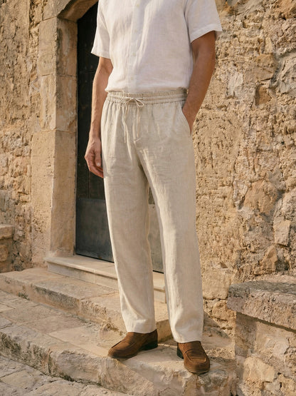 100% Linen Drawstring Straight-Leg Trousers THEODORE 7