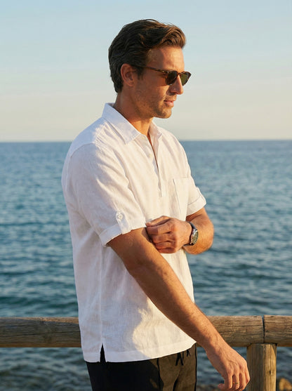 100% Linen Polo-Collar Short-Sleeve Shirt FREDERICK 1