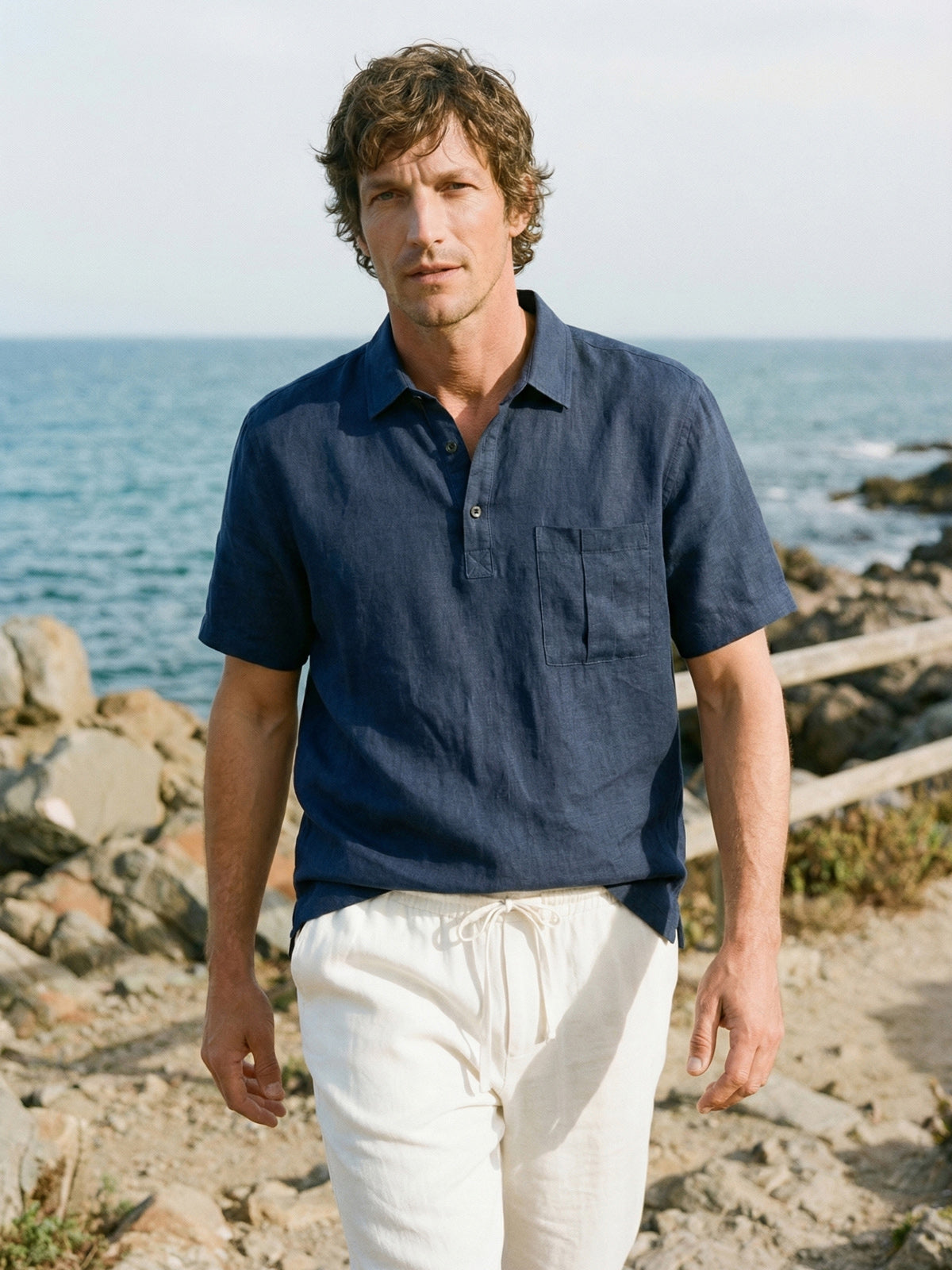 100% Linen Polo-Collar Short-Sleeve Shirt FREDERICK 4