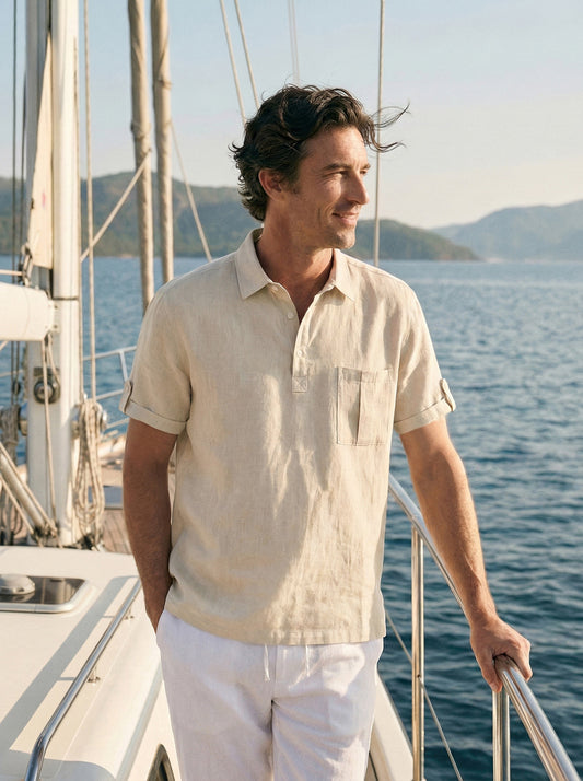 100% Linen Polo-Collar Short-Sleeve Shirt FREDERICK 7