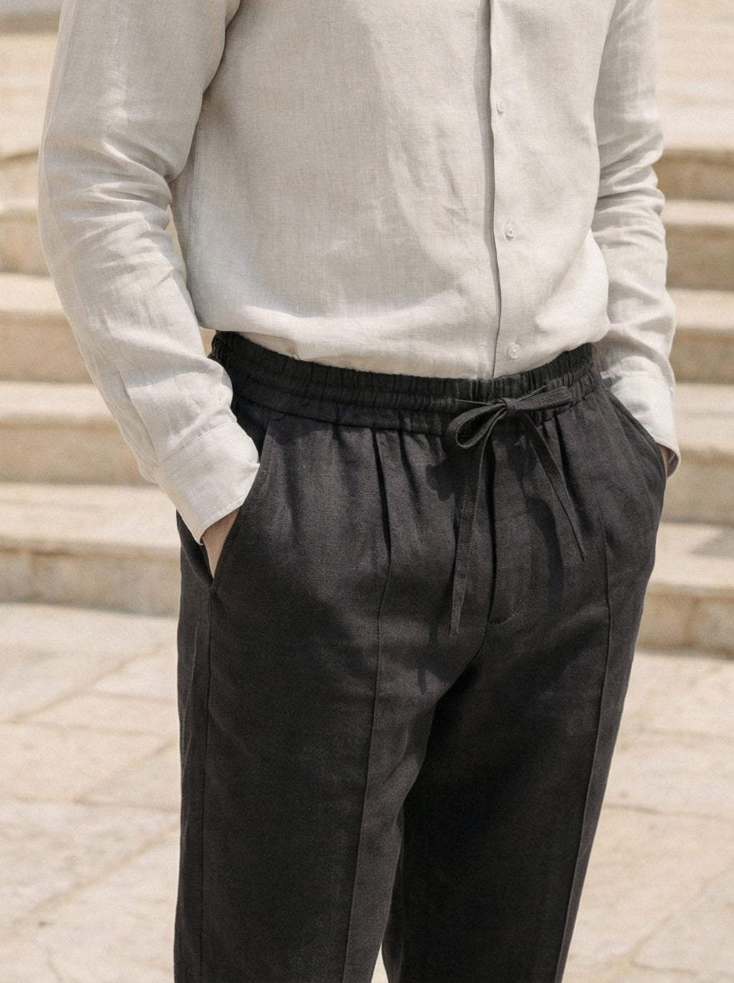 100% Linen Press-Crease Cropped Trousers HARRISON 3